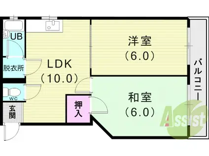 東難波佐野マンション(2DK/3階)の間取り写真