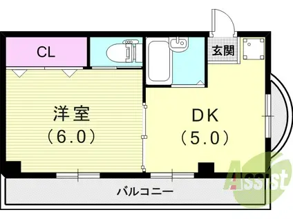 ハイマット武庫(1DK/3階)の間取り写真