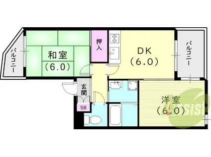 MIZUKI武庫之荘(2DK/2階)の間取り写真