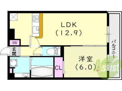 D-ROOMフェニックス武庫川東(1LDK/1階)の間取り写真