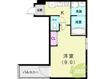 フジパレス栗山公園(1K/3階)の間取り写真