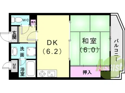 パルステ-ジ武庫之荘(1DK/2階)の間取り写真