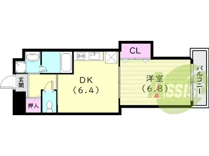アミティ武庫之荘(1DK/2階)の間取り写真