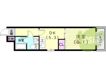 ウィンディ尼崎(1DK/5階)の間取り写真
