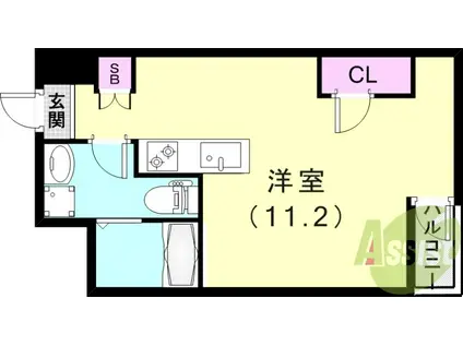 シャンブル杭瀬(ワンルーム/2階)の間取り写真