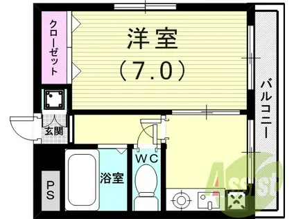 ドゥフェイト須磨(1DK/2階)の間取り写真
