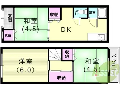 神戸市西神山手線 長田駅(神戸市営) 徒歩16分 2階建 築58年(3DK)の間取り写真