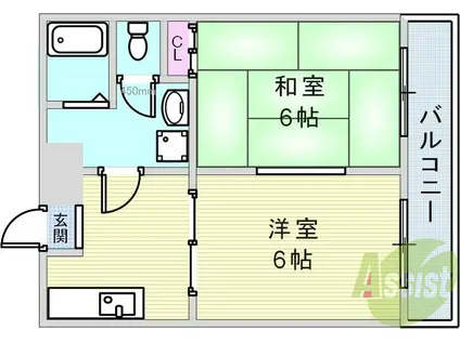 ロイヤルコート山本通(2DK/2階)の間取り写真