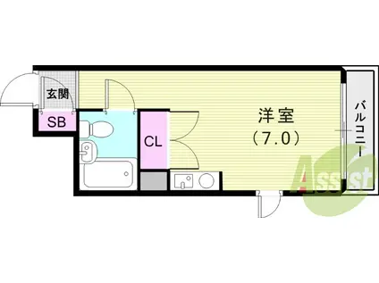 エンゼルマリン元町(ワンルーム/4階)の間取り写真