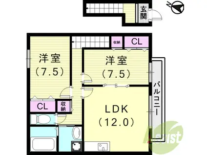 猪井ハイツ(2LDK/2階)の間取り写真