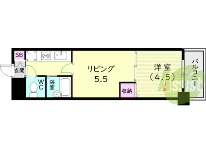 ブロードコースト須磨(2K/3階)の間取り写真