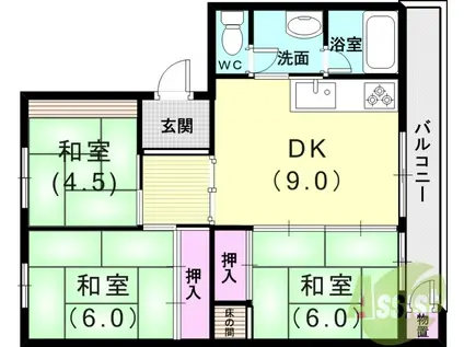 須磨グリーンハイツ G棟(3DK/3階)の間取り写真