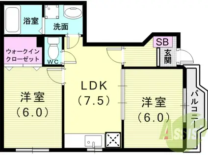 ルマージュ神戸3番館(2DK/1階)の間取り写真