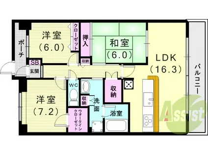 須磨シーサイドヒルズ(3LDK/5階)の間取り写真