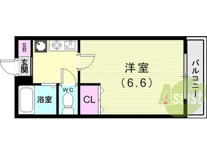 フレール奥須磨(1K/2階)の間取り写真