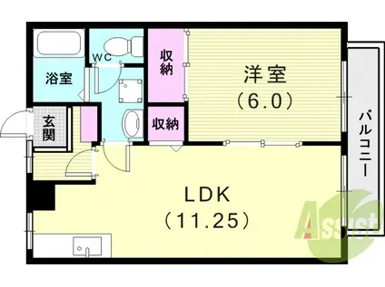 イエローヒルズ(1LDK/1階)の間取り写真