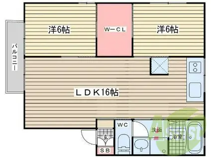 ガーデンコート車 A棟(2LDK/1階)の間取り写真