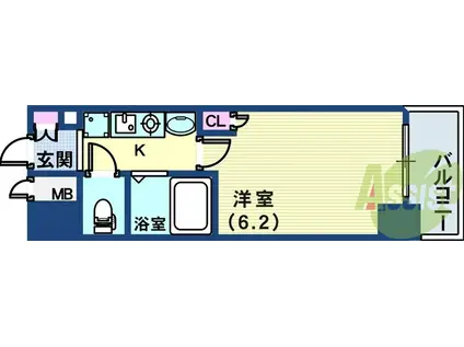 エステムコート新神戸エリタージュ(1K/9階)の間取り写真