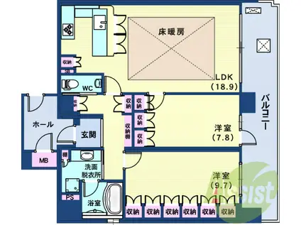 リーガル神戸三宮(2LDK/15階)の間取り写真