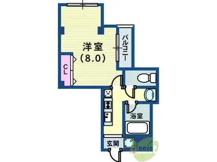 ラフォンテ三宮(1K/3階)の間取り写真