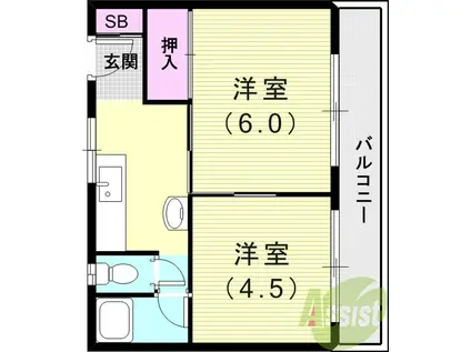 三佳マンション(2K/4階)の間取り写真