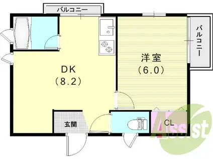 マンションL(1LDK/2階)の間取り写真