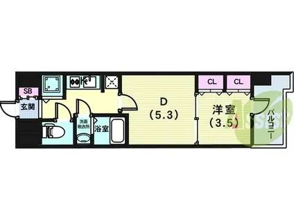 ラヴ神戸三宮(2K/11階)の間取り写真