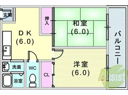 辻川マンション(2DK/2階)の間取り写真