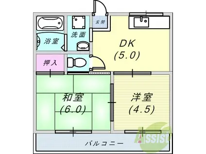 スカイハイツ五和(2DK/2階)の間取り写真