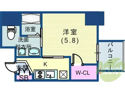 ララプレイス三宮ルミナージュ(1K/2階)の間取り写真