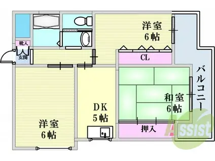 甲南メゾン兵庫(3DK/3階)の間取り写真