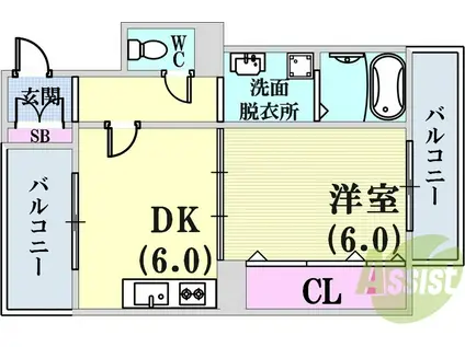 パラツェット下沢(1DK/2階)の間取り写真