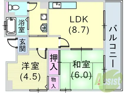サンノーブル兵庫(2DK/6階)の間取り写真