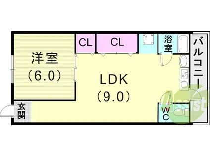 ソレイユ高東(1LDK/2階)の間取り写真