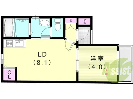 D・S和田岬(1LDK/1階)の間取り写真