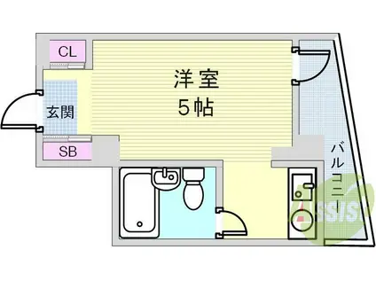 ライオンズマンション神戸(ワンルーム/6階)の間取り写真