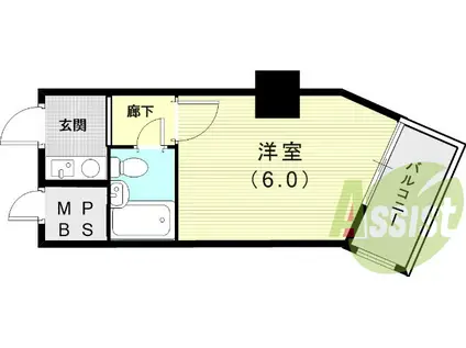 ライオンズマンション神戸元町第2(1K/4階)の間取り写真