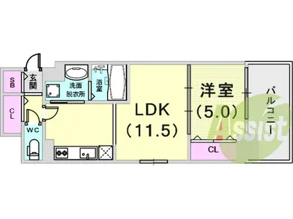 神戸HARBORSIDE 萬利RESIDENCE(1LDK/3階)の間取り写真