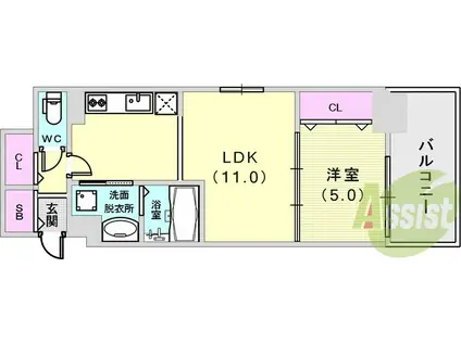 神戸HARBORSIDE 萬利RESIDENCE(1LDK/8階)の間取り写真