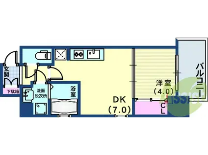 アーバネックスみなと元町(1DK/9階)の間取り写真