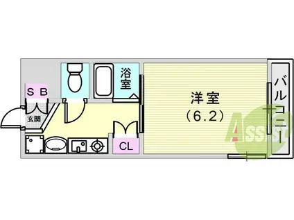 エステムコート神戸ハーバーランド前Ⅲコスタリティ(1K/6階)の間取り写真