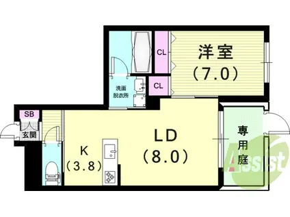 シャーメゾン水木通(1LDK/1階)の間取り写真
