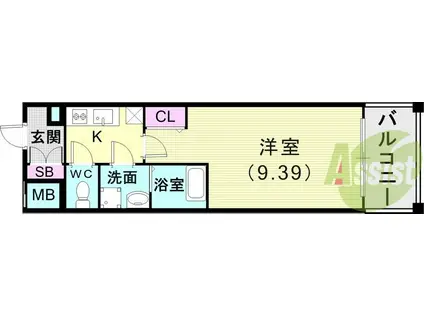 レジデンス神戸BIVIO(1K/2階)の間取り写真