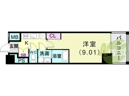 レジデンス神戸BIVIO(1K/5階)の間取り写真