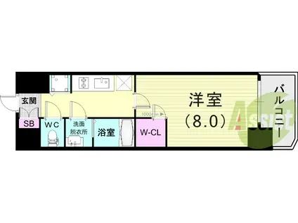 エスプレイス神戸グレース(1K/2階)の間取り写真