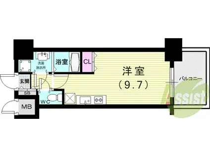 アプリーレ神戸元町(ワンルーム/4階)の間取り写真