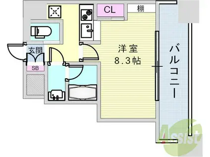 アーバネックス神戸水木通(1K/7階)の間取り写真