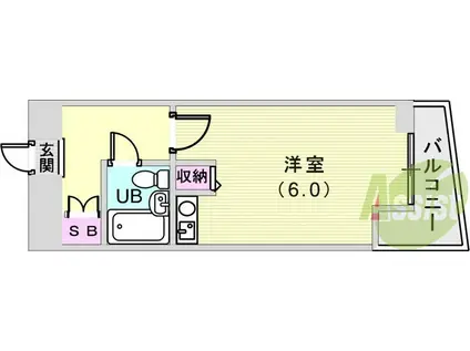 ニューブ神戸(ワンルーム/9階)の間取り写真