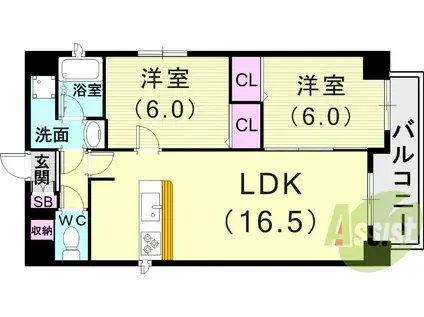 エクセレンス藤井(2LDK/4階)の間取り写真