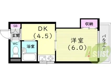 峰湊川ハイツ(1DK/2階)の間取り写真